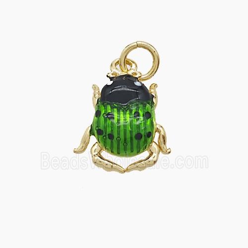 Copper Ladybug Pendant Green Painted Gold Plated