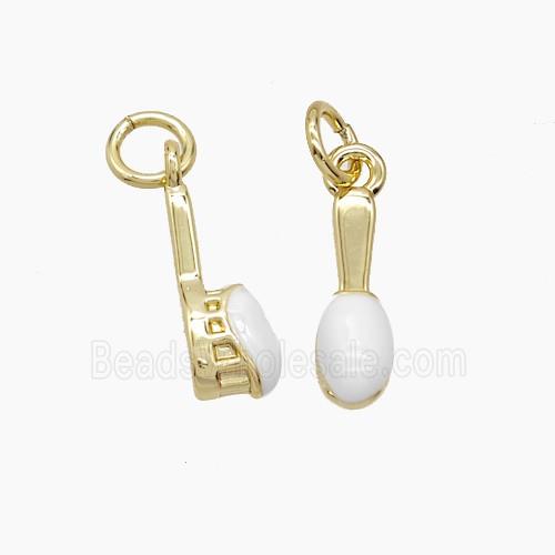 Copper Toothbrush Pendant White Enamel Gold Plated