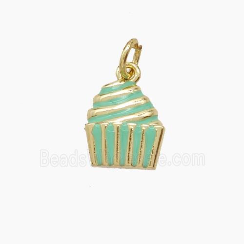 Copper Cake Pendant Green Enamel Gold Plated