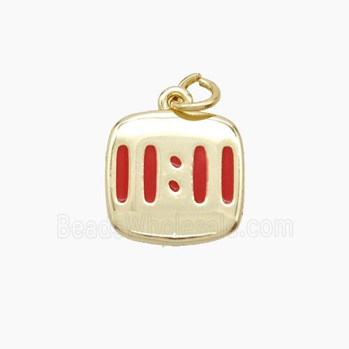 Copper Numbers Pendant Double Eleven 11 Red Enamel Gold Plated
