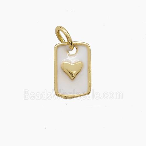 Copper Rectangle Heart Pendant White Enamel Gold Plated
