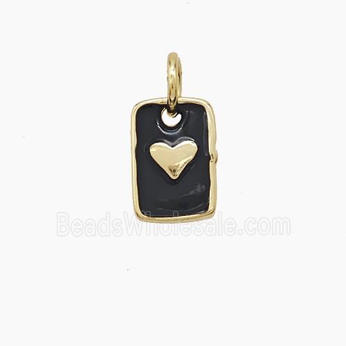 Copper Rectangle Heart Pendant Black Enamel Gold Plated