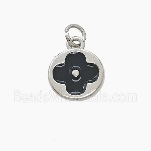 Copper Clover Pendant Black Enamel Platinum Plated
