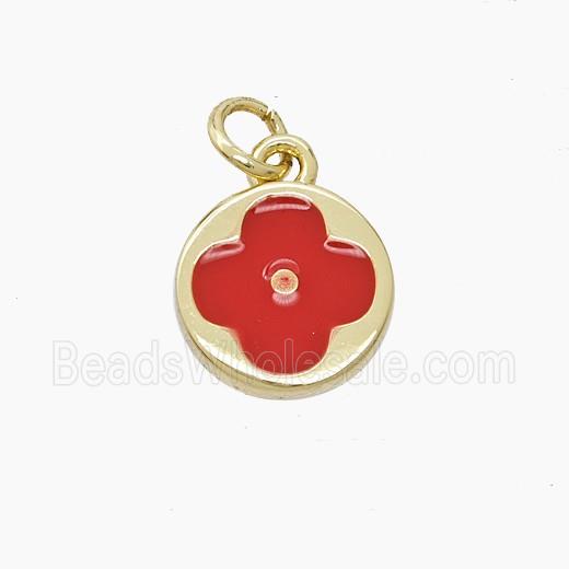 Copper Clover Pendant Red Enamel Gold Plated