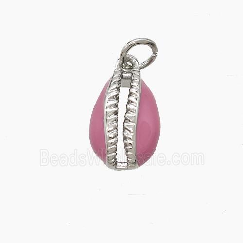 Copper Conch Shell Pendant Pink Enamel Platinum Plated