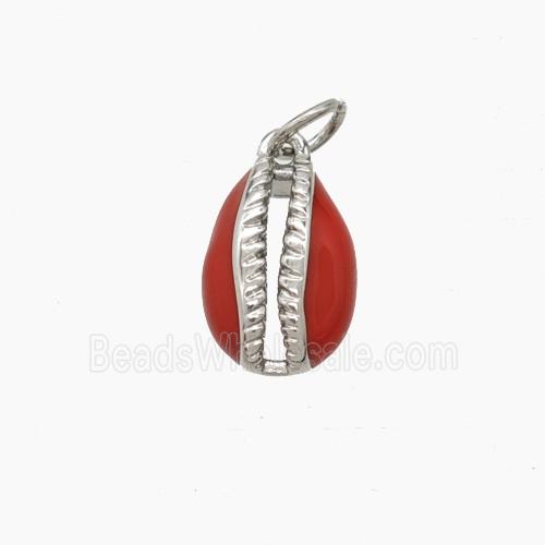 Copper Conch Shell Pendant Red Enamel Platinum Plated