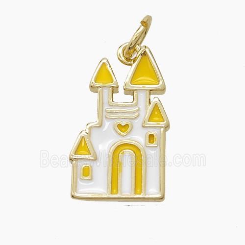 Halloween Castle Charms Copper Pendant White Yellow Enamel Gold Plated