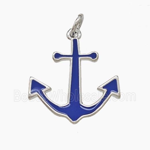 Copper Anchor Pendant Royalblue Enamel Platinum Plated