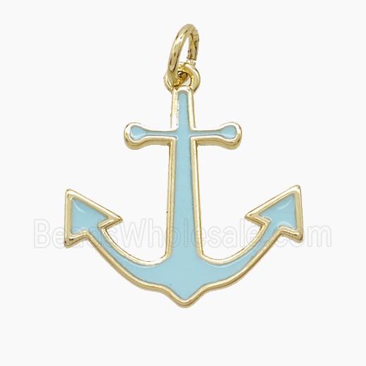 Copper Anchor Pendant Turqblue Enamel Gold Plated