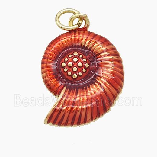 Copper Spiral Shell Pendant Red Painted Gold Plated