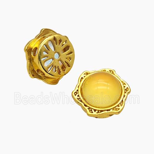 Copper Hexagon Beads Pave Yellow Resin Gold Plated