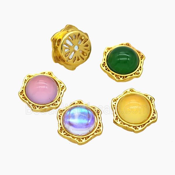 Copper Hexagon Beads Pave Resin Gold Plated Mixed