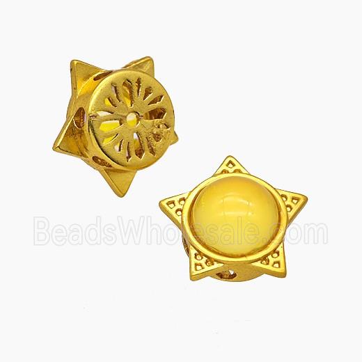 Copper Star Beads Pave Yellow Resin Gold Plated