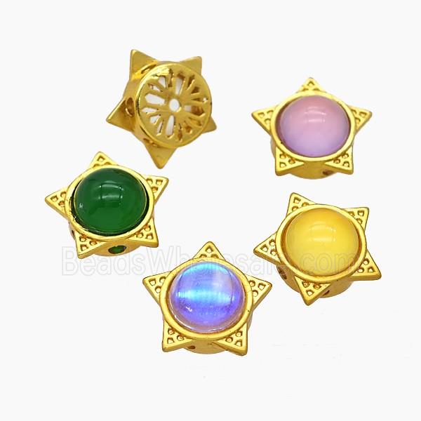 Copper Star Beads Pave Resin Gold Plated Mixed