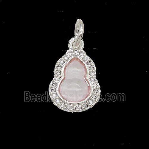 Copper Gourd Pendant Pave Zirconia Catseye Shiny Silver