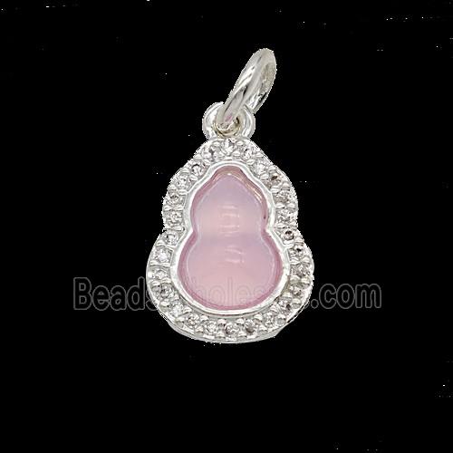 Copper Gourd Pendant Pave Zirconia Catseye Shiny Silver