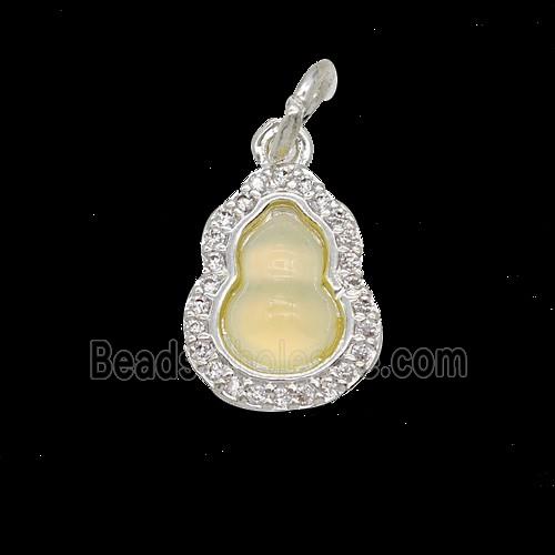 Copper Gourd Pendant Pave Zirconia Catseye Shiny Silver