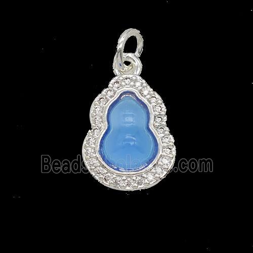 Copper Gourd Pendant Pave Zirconia Catseye Shiny Silver