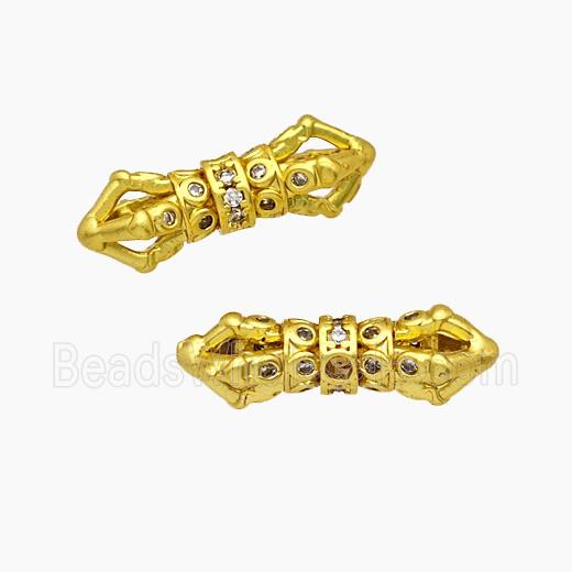 Tibetan Style Copper Vajra Pestle Beads Pave Zirconia Gold Plated