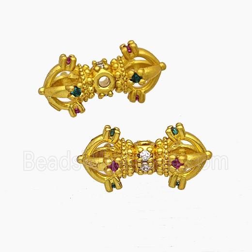 Tibetan Style Copper Vajra Pestle Beads Pave Zirconia Gold Plated