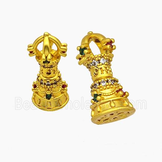 Tibetan Style Copper Prayer Bell Beads Pave Zirconia Gold Plated