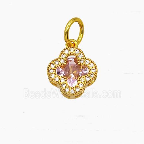 Copper Clover Pendant Pave Zirconia Crystal Glass Gold Plated