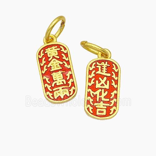 Chinese Style Ancient Fortune And Lucky Charms Copper Pendant Red Painted Gold Plated