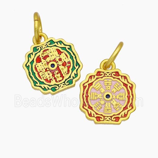 Chinese Eight Diagram Charms Copper Bagua Pendant Painted Gold Plated