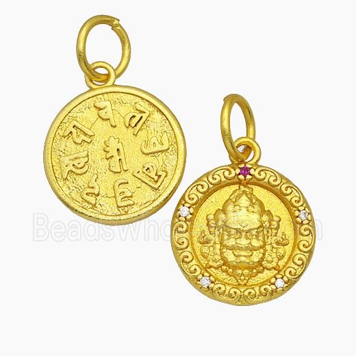 Tibetan Style Copper Amulet Pendant Pave Zirconia Buddha Gold Plated