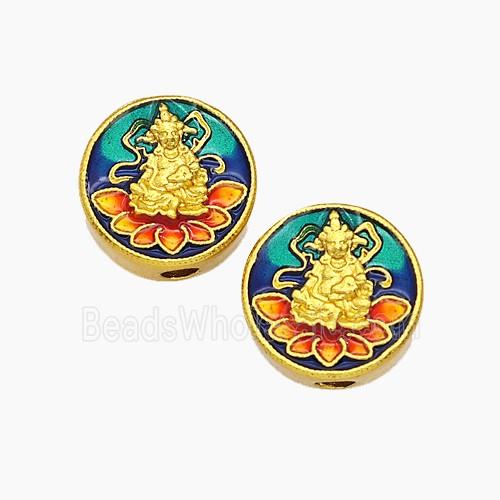 Copper Buddha Beads Multicolor Painted Coin Gold Plated