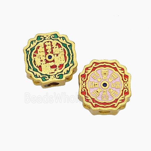 Chinese Eight Diagram Charms Copper Bagua Beads Painted Gold Plated