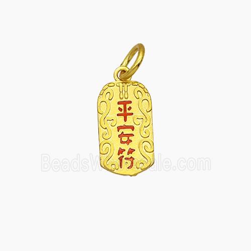 Chinese Lucky Peace Amulet Charms Copper PingAn Characters Pendant Enamel Gold Plated