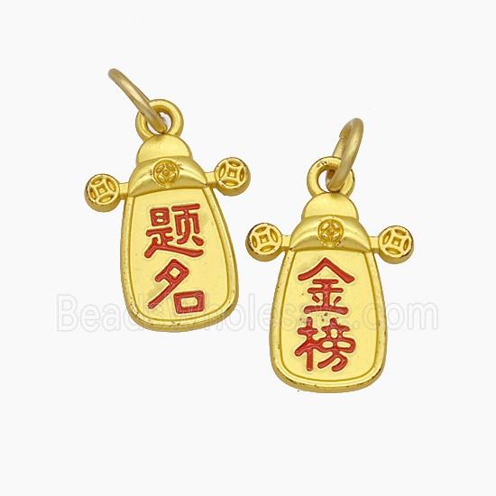 Chinese Lucky Peace Amulet Charms Copper Characters Pendant Enamel Gold Plated