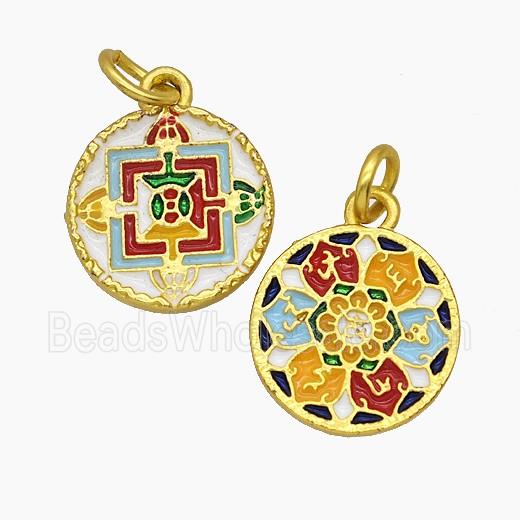 Tibetan Style Copper Amulet Pendant Enamel Gold Plated