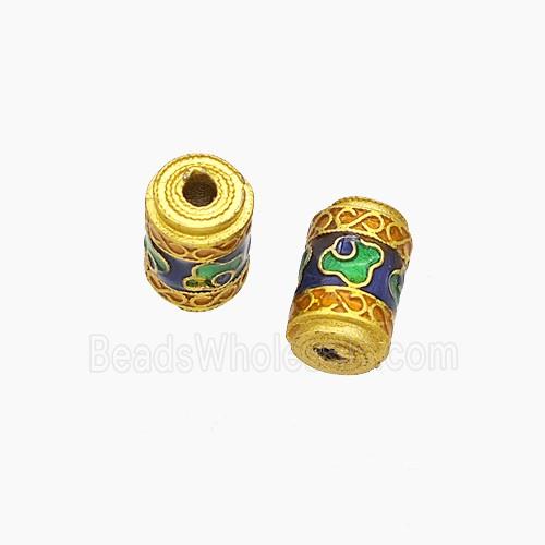 Tibetan Style Tube Beads Painted Gold Plated