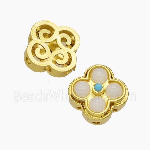 Copper Clover Beads Pave Catseye Gold Plated