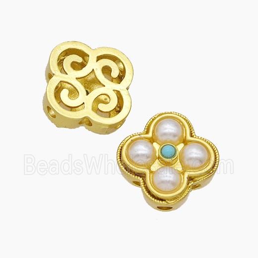 Copper Clover Beads Pave Resin Gold Plated