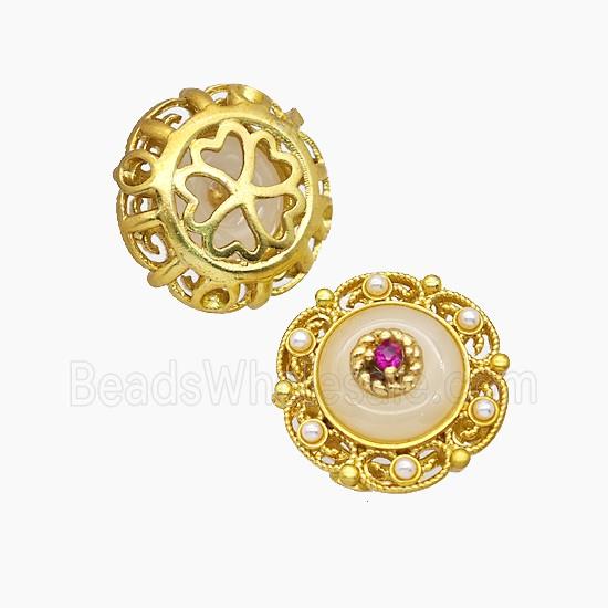 Copper Button Beads Pave Resin Gold Plated