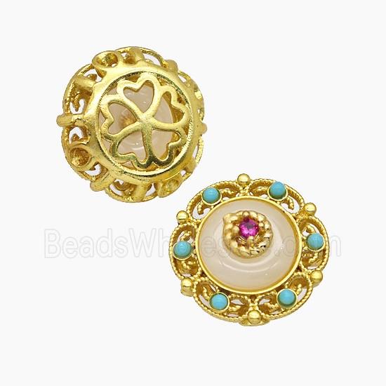 Copper Button Beads Pave Resin Gold Plated