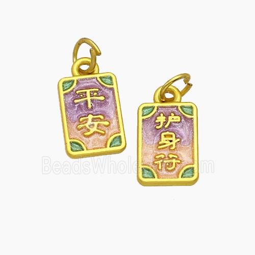 Chinese Style Blessings Charms Copper PingAn Amulet Pendant Painted Gold Plated