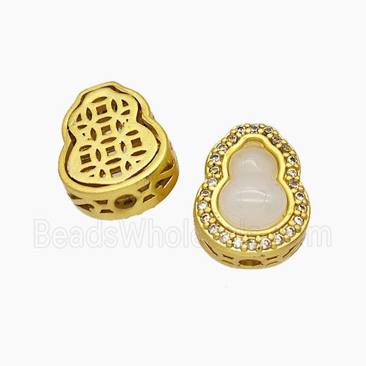 Copper Gourd Beads Pave Jade Fulu Gold Plated
