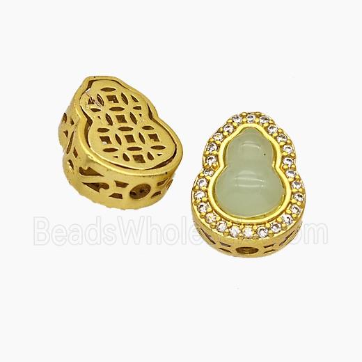Copper Gourd Beads Pave Jade Fulu Gold Plated