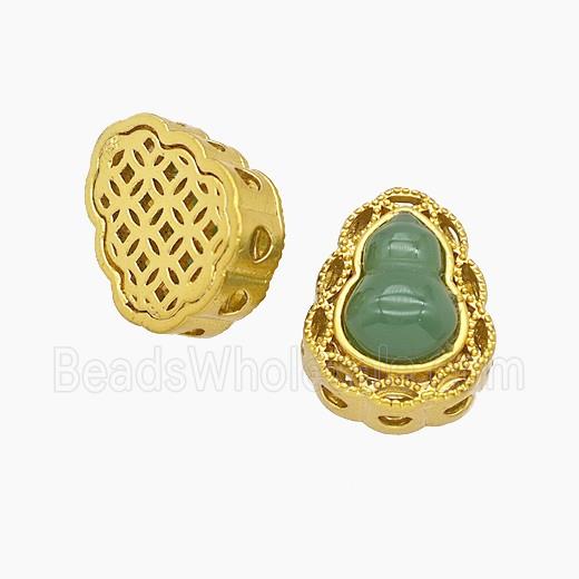 Copper Gourd Beads Pave Jade Fulu Gold Plated