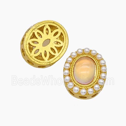 Copper Oval Beads Pave Resin Gold Plated