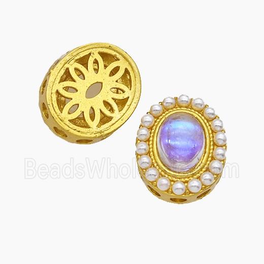 Copper Oval Beads Pave Resin Gold Plated