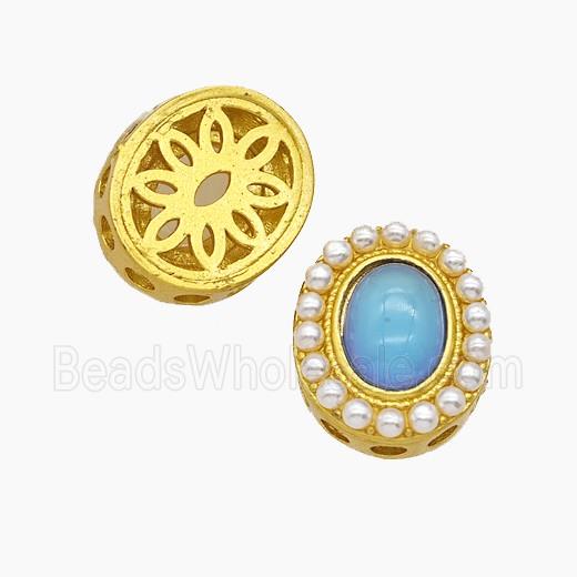 Copper Oval Beads Pave Opalite Gold Plated