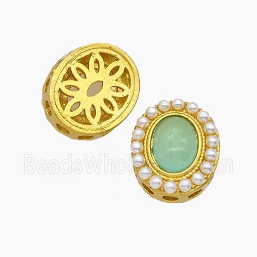 Copper Oval Beads Pave Catseye Gold Plated