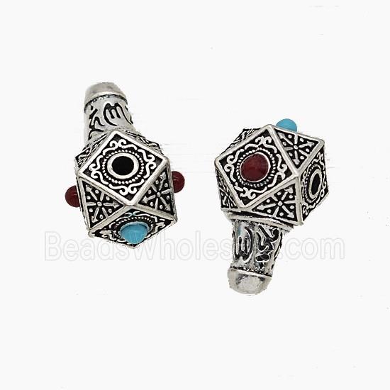 Tibetan Style Copper Guru Beads Antique Silver