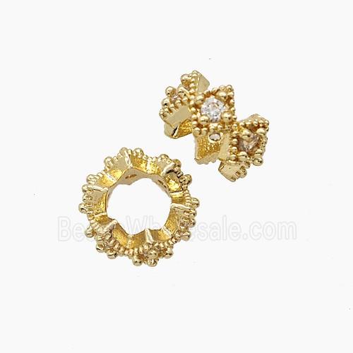 Copper Rondelle Beads Pave Zirconia Gold Plated