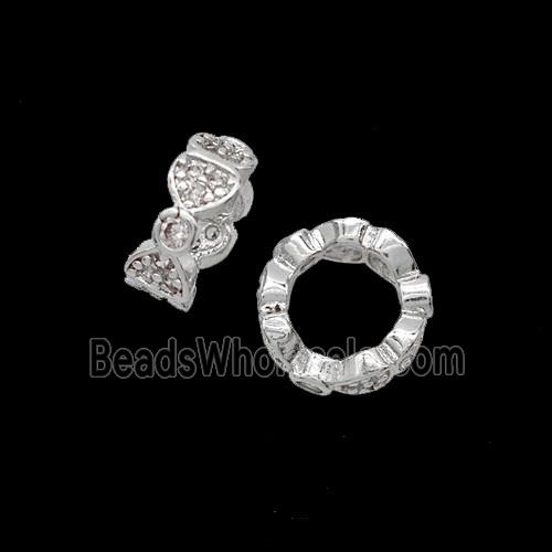 Copper Bowknot Beads Pave Zirconia Shiny Silver